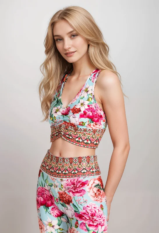 Weekend Offers That Please Johnny Was Pink Rose Ruched Sports Bra A4623 Boho Chic