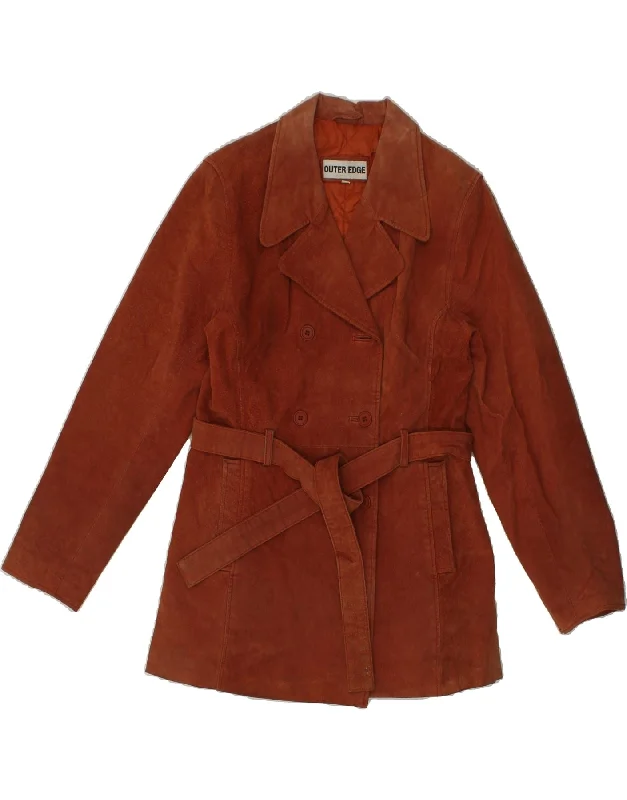 Weekend Bargains to Relish OUTER EDGE Womens Suede Double Breasted Coat UK 10 Small Brown Suede