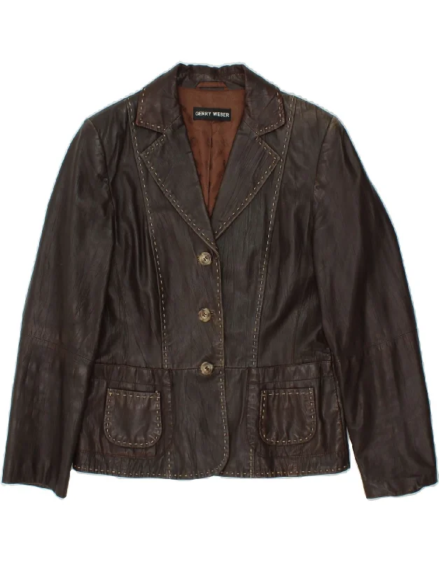 Shop and Save GERRY WEBER Womens Leather Jacket UK 12 Medium Brown Leather