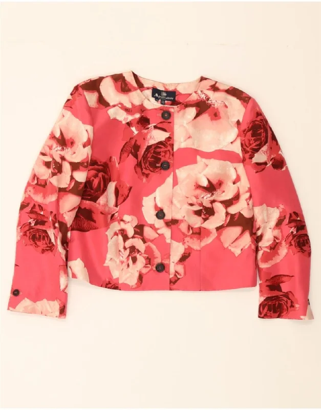 Special Discount AQUASCUTUM Womens 4 Button Blazer Jacket UK 14 Medium Pink Floral Silk