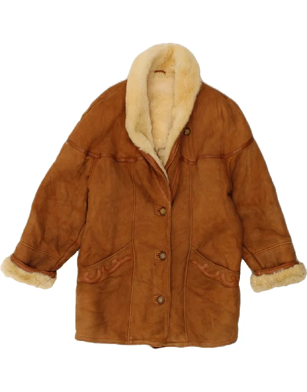Weekend Discounts to Delight VINTAGE Womens Shearling Coat IT 42 Medium Brown Shearling