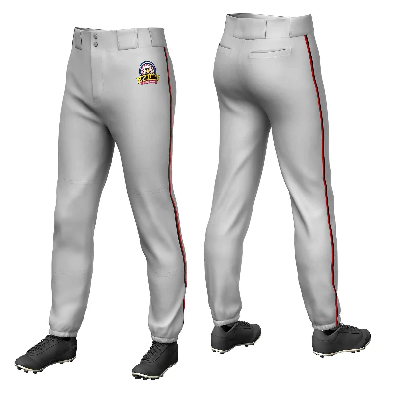 Custom Gray Black-Red Classic Fit Stretch Practice Pull-up Baseball Pants