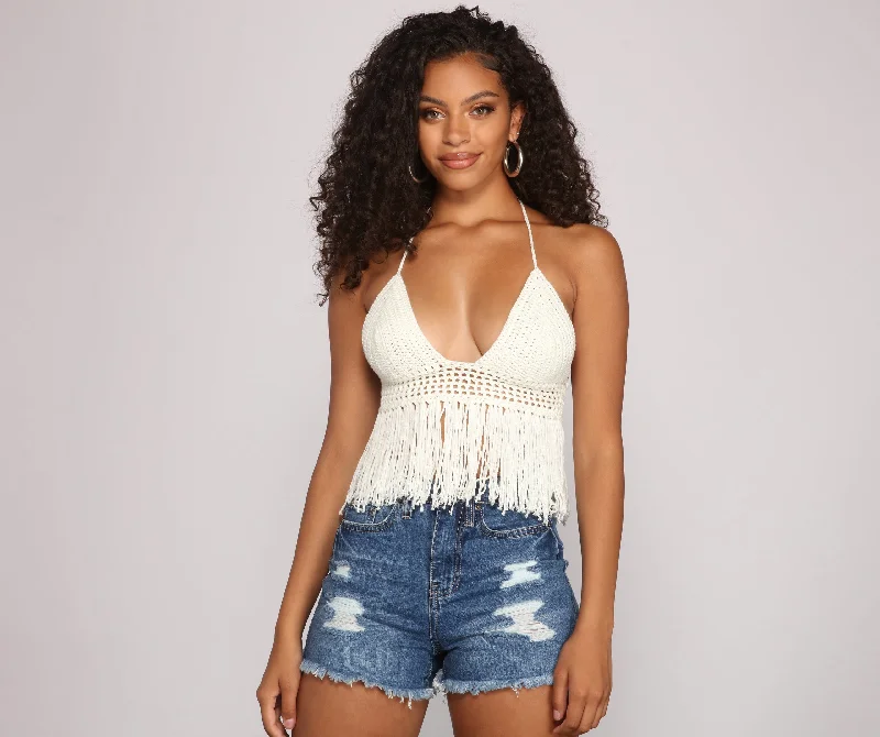 Markdown Madness Festive In Fringe Halter Top