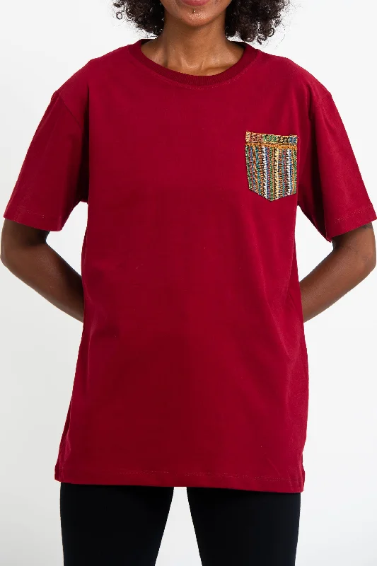 Unisex Cotton T-Shirt with Tribal Pocket in Red