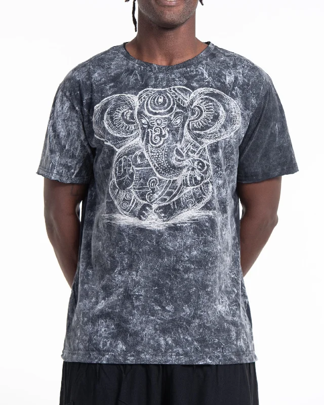 Unisex Ganesh Stone Washed Cotton T-Shirt in Black