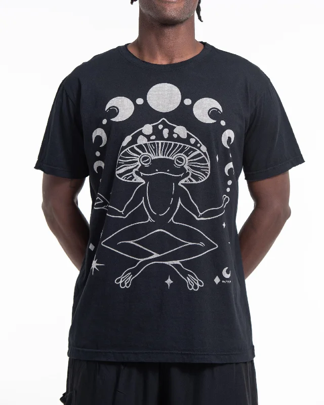 Unisex Mushroom Frog Cotton T-Shirt in Black