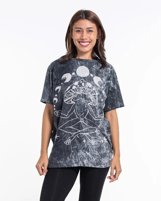 Unisex Mushroom Frog Stone Washed Cotton T-Shirt in Black