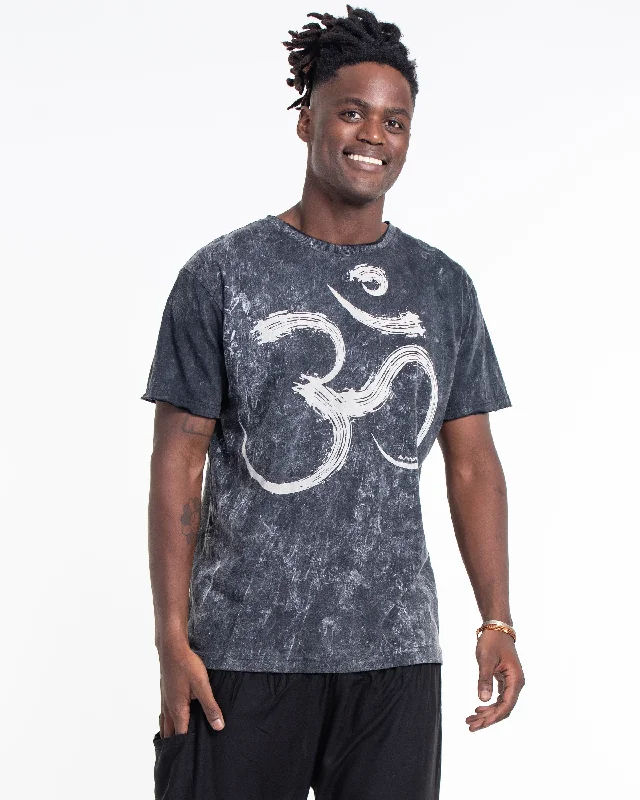 Unisex Om Stone Washed Cotton T-Shirt in Black